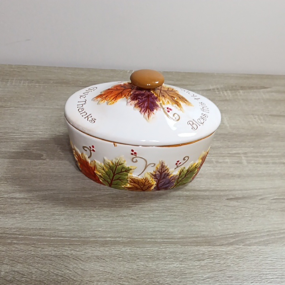 Colorful Leaf Ceramic Dish with Lid